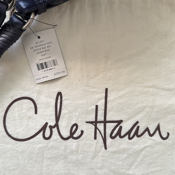 Cole Haan "Small Triangle Tote Genevieve" woven leather (in "Estate Blue") - NWT - Picture 6 of 9
